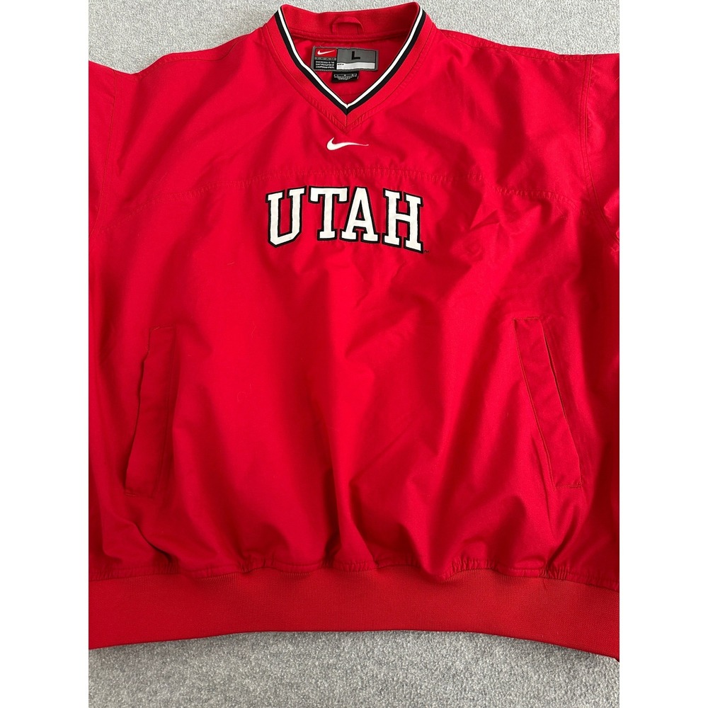 Vintage Utah Utes Windbreaker Pullover Jacket Large Red V-Neck Nike Team NCAA - Picture 9 of 9